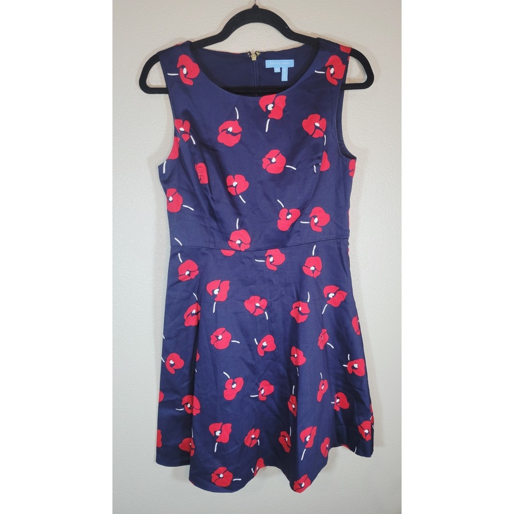 Draper‎ James Navy Blue Red Floral Sleeveless Fit & Flare Dress Women's Size 4